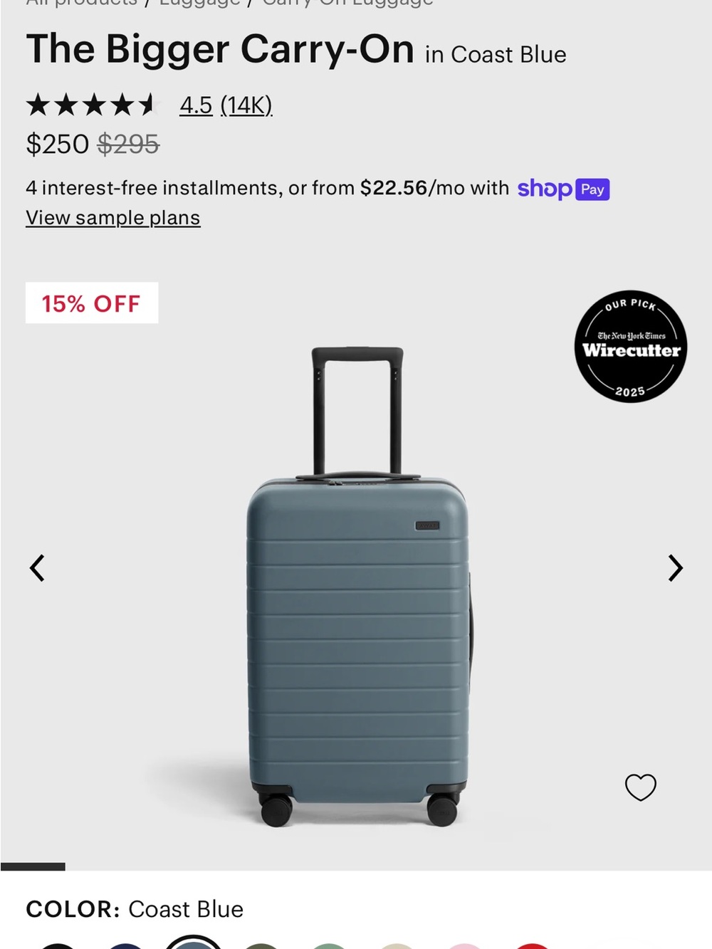 Away Suitcase ‘The Bigger Carry-On’ in Coast Blue